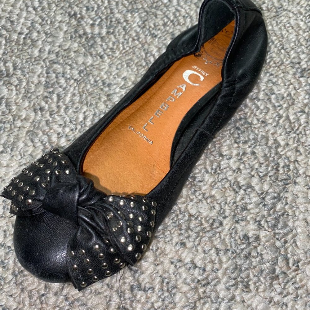 JEFFREY CAMPBELL Black Bow Studded Leather Ballet Flat - Sz 5.5